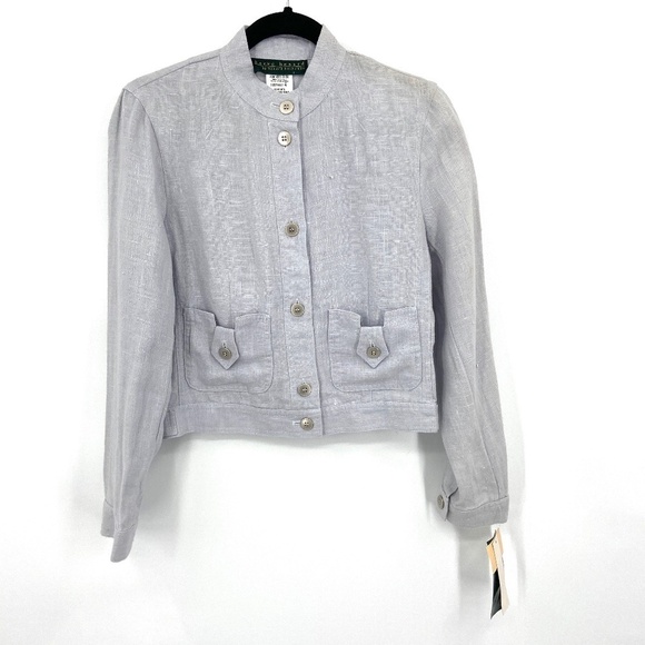 NWT HARVE BENARD *FLAWED* Blue 100% Linen Button Up Blazer Jacket Size 4 - Picture 1 of 6